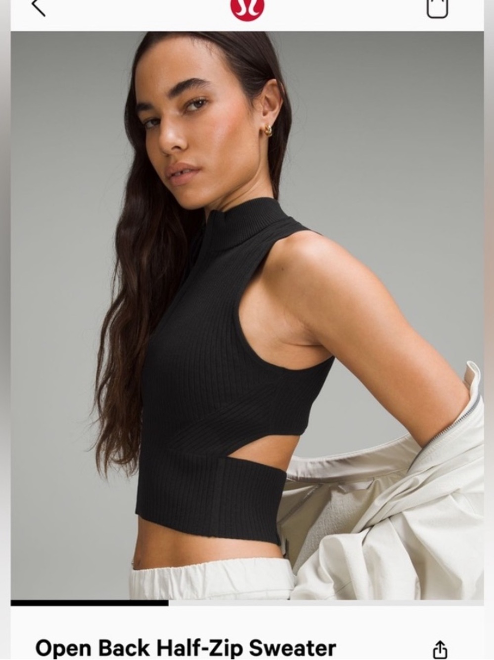 lululemon athletica Black Ribbed Open-Back Half-Zip Tank. Worn once
